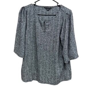 Zac & Rachel Women's Gray Metallic Puff Sleeve Keyhole‎ Ribbed Knit Top Size S